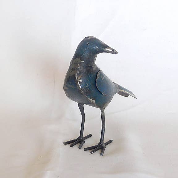 Reclaimed Metal Blue Bird Decor – Royal Dark Blue Bird 6”