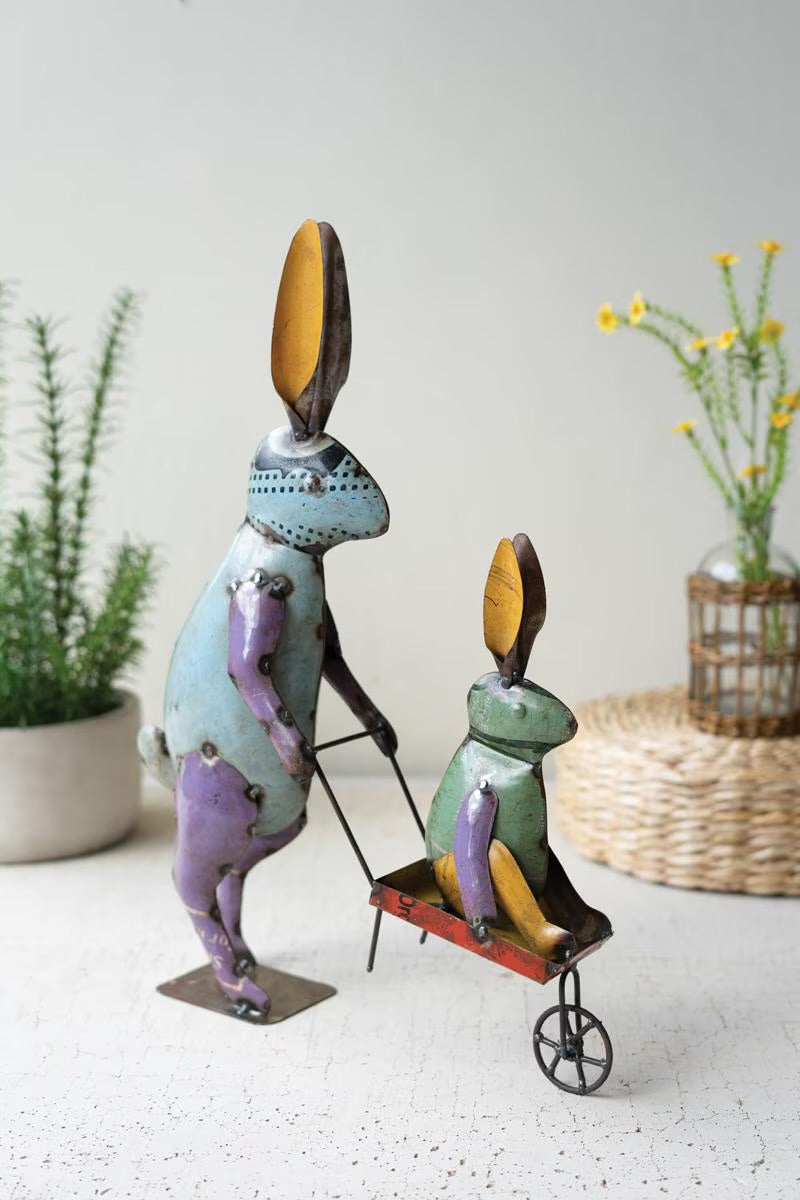 Recycled Iron pair of Rabbits