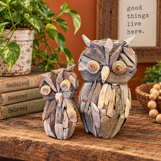 The ReHooted Owls • Repurposed wood owl decor