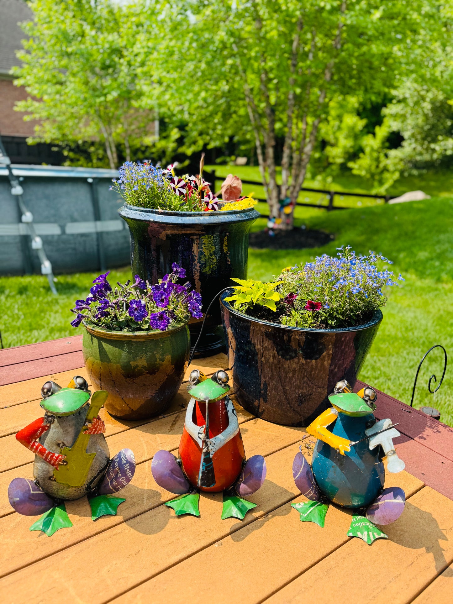 Recycled metal frog 3 piece band • garden art • reclaimed metal animals