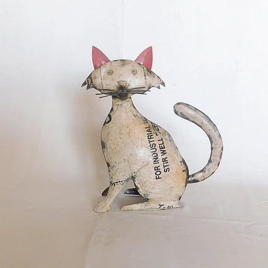 Cleo the Cat • Reclaimed White Metal Cat with Pink Ears