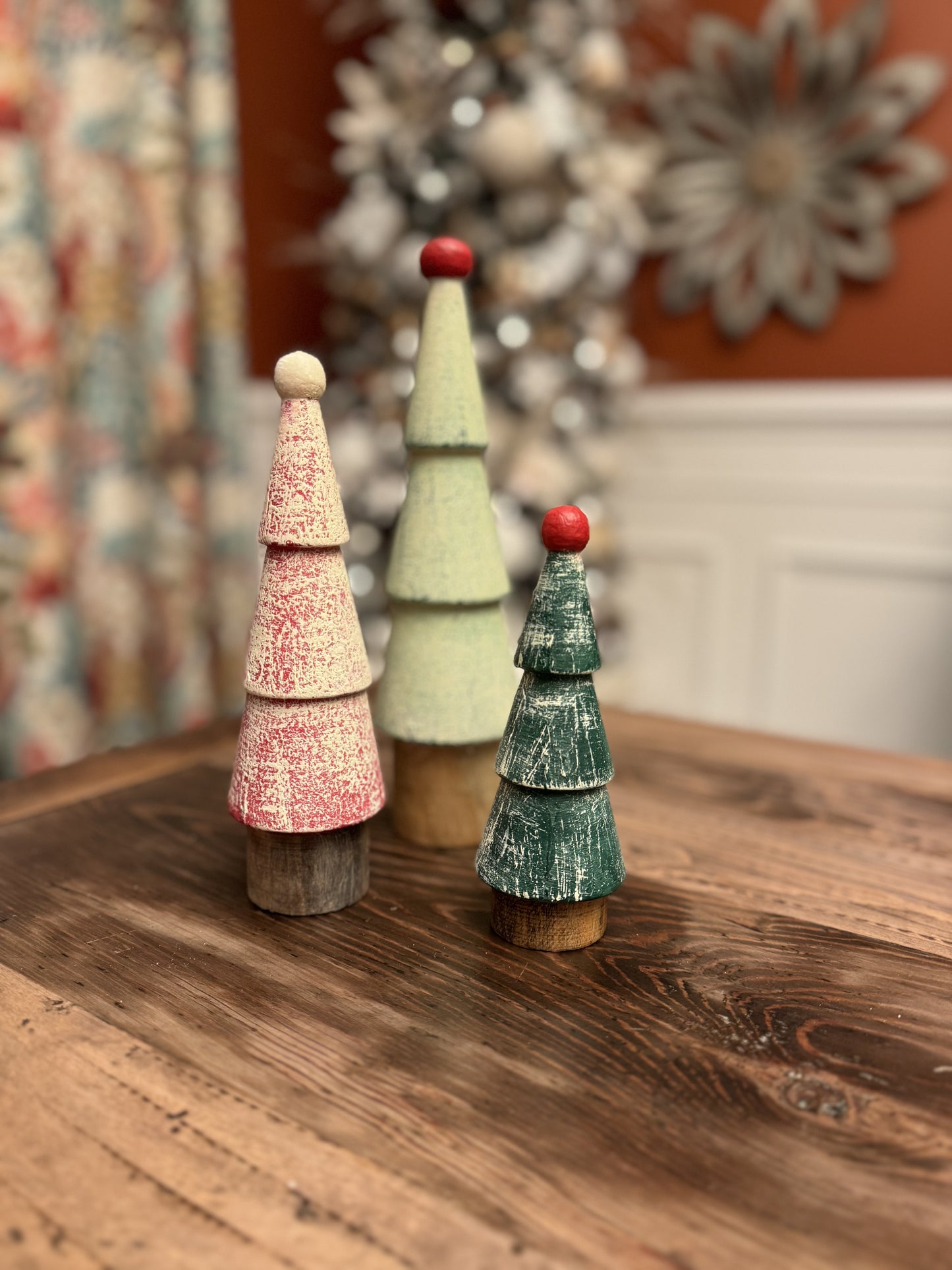 Hand painted turned wood trees