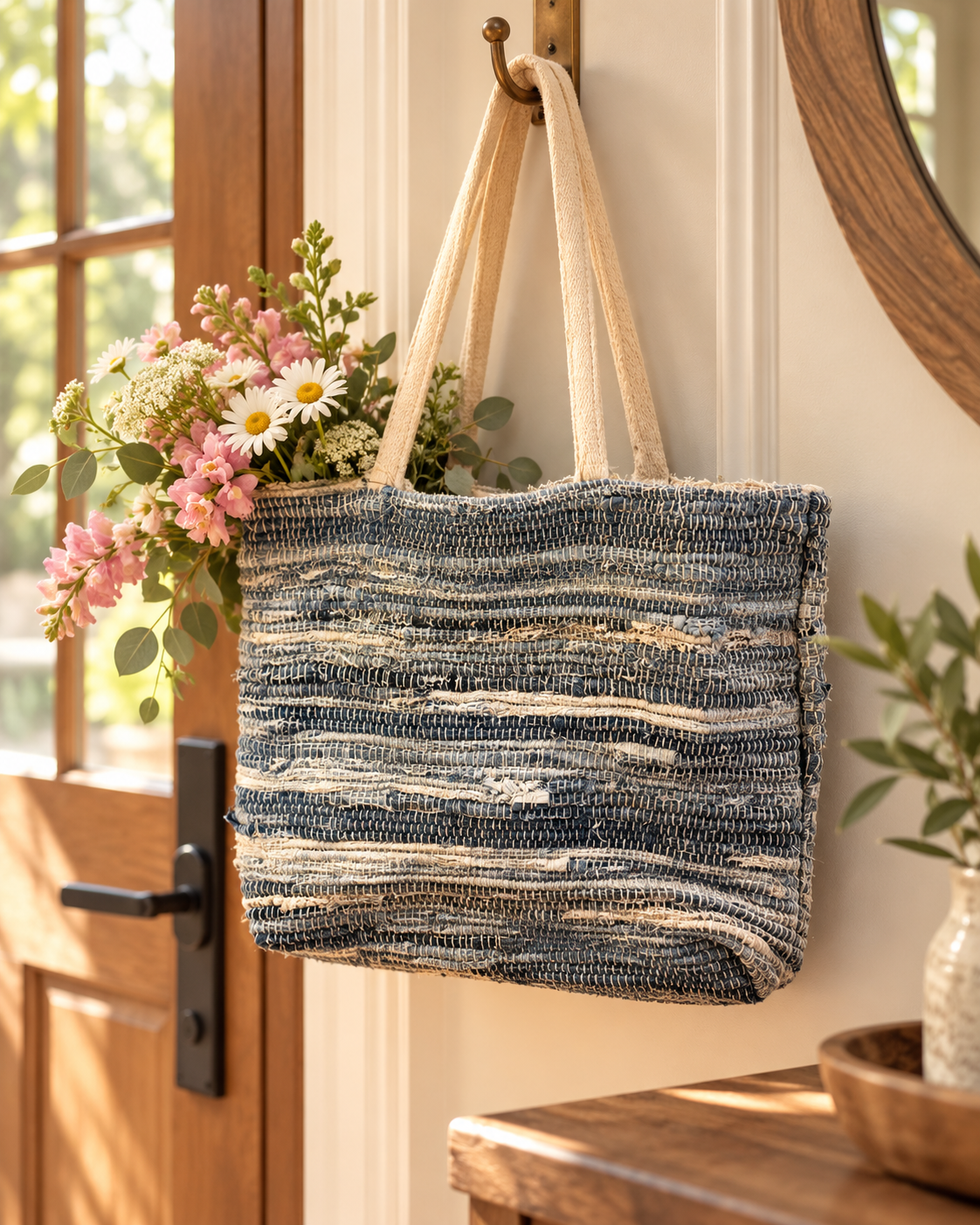 The Jean Scene Tote • Recycled Denim Woven Shoulder Bag