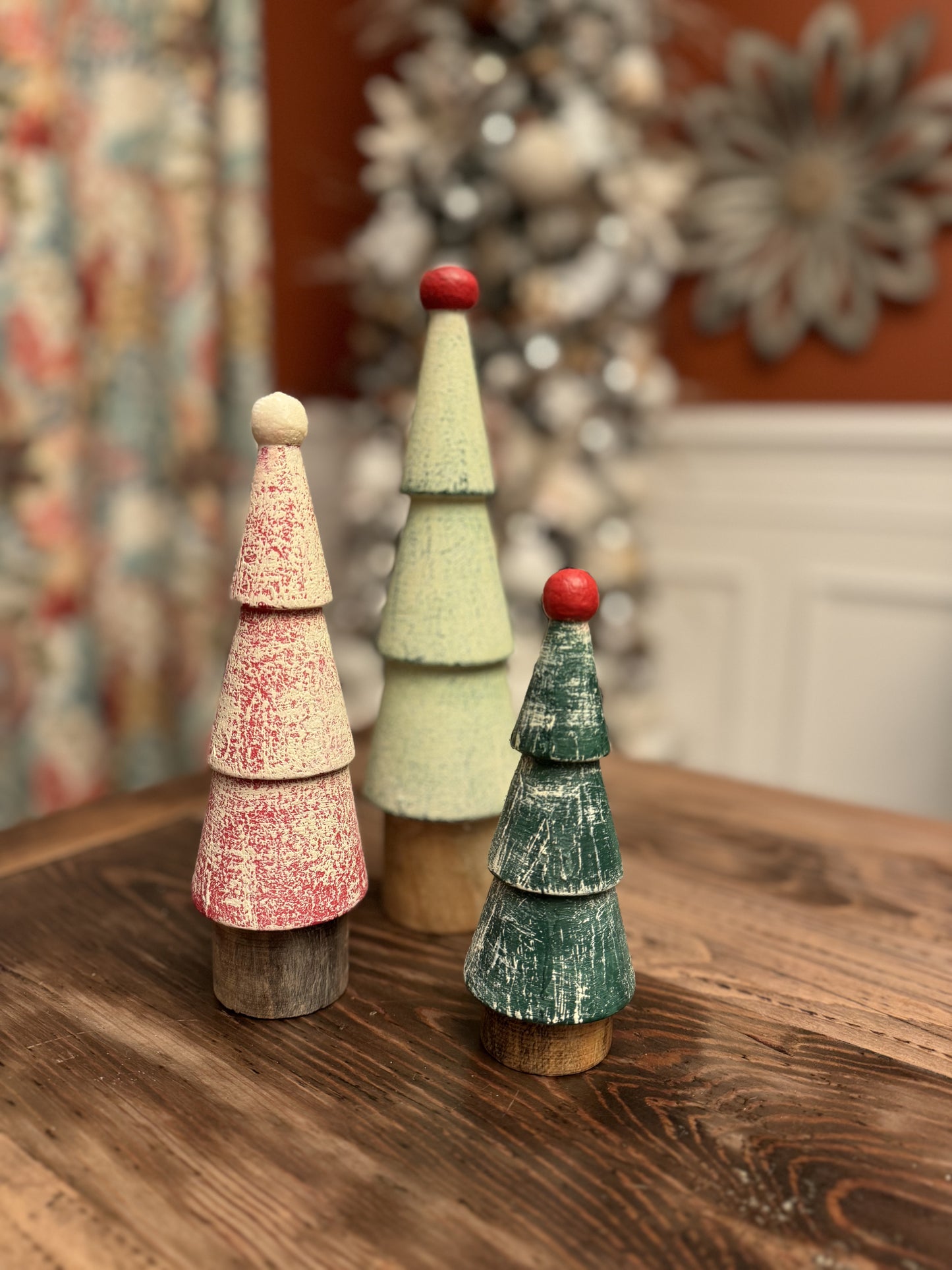 Hand painted turned wood trees