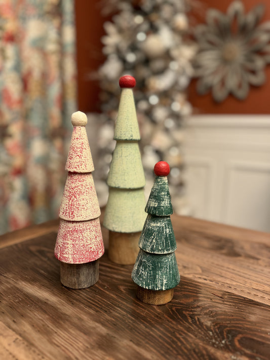 Hand painted turned wood trees