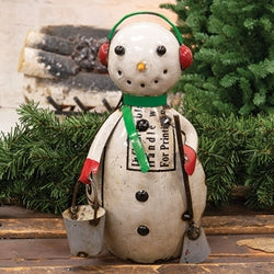 Norman the Snowman • Reclaimed Metal Snowman wearing Earmuffs