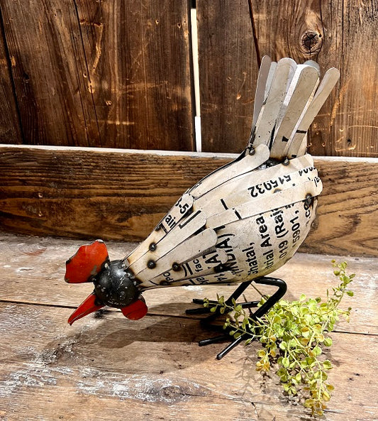 Pecksworth the reclaimed metal chicken in cream and black and red. Farmhouse home decor