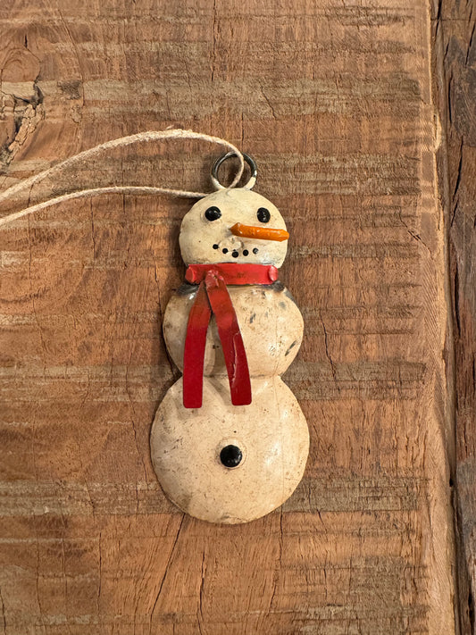 Recycled Metal Snowman Ornament