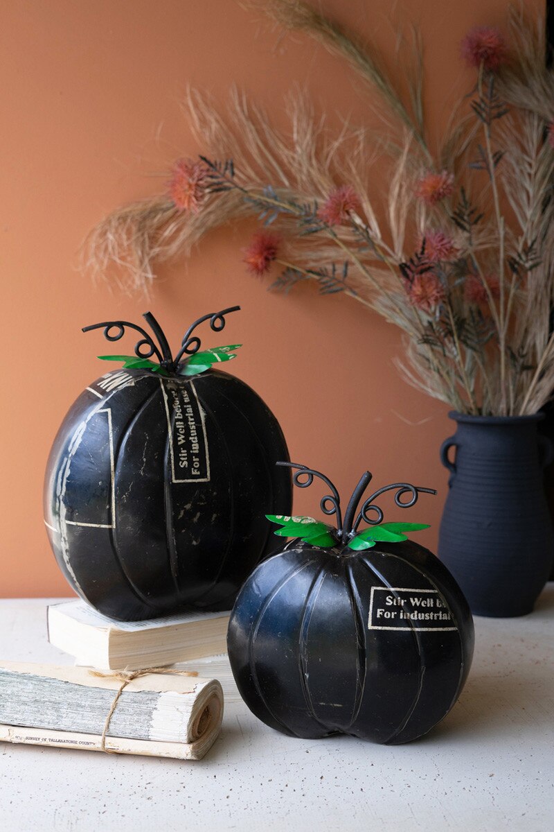 fall pumpkin trends 2024 reclaimed metal decor reclaimed metal pumpkins recycled metal pumpkins