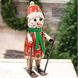 Vinnie the Snowman • Reclaimed Metal Skiing Snowman