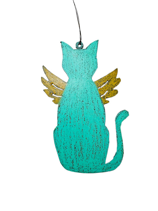 Purr-ever in My Heart – Recycled Metal Cat Angel Ornament