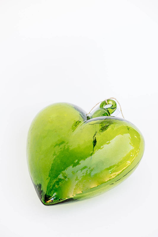 Blown Glass Heart - Green - Small Recycled Glass Heart