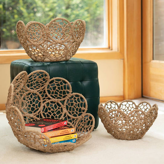 Jute Flower Baskets, Set of 3