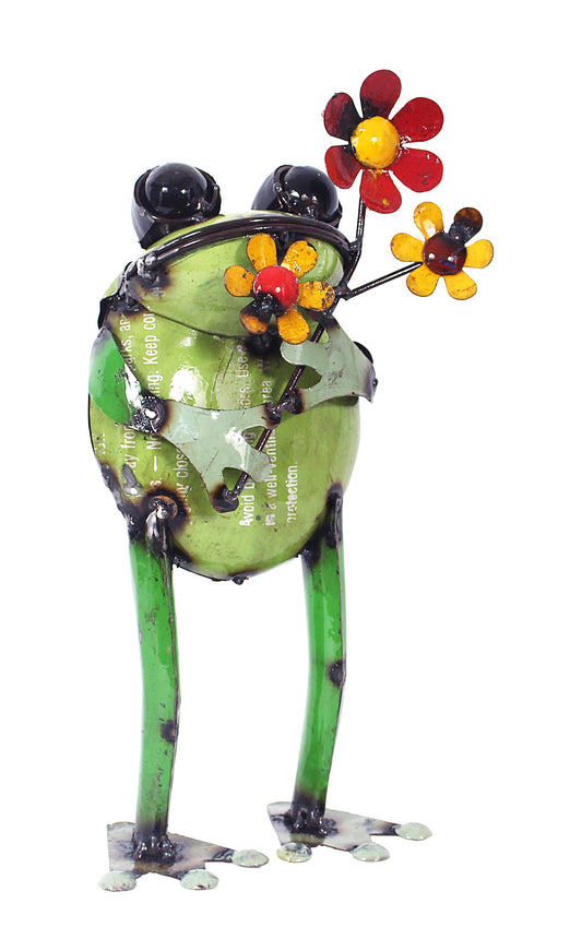 Iron Standing Frog With Flower • Garden Statue Decor