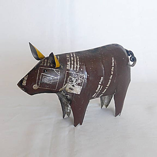 Oinkers the Brown Pig • Recycled Metal Pig • Recycled Metal Animals
