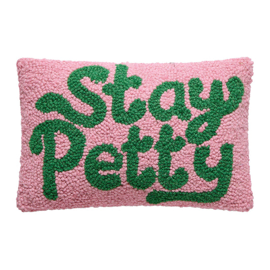 Stay Petty – Retro Pink & Green Hooked Wool Throw Pillow