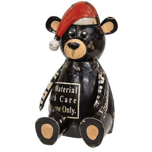 Coalby The Recycled Black Bear • Reclaimed metal Holiday Bear with Santa Hat