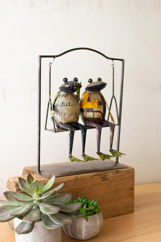 Recycled Metal Frogs on Swing