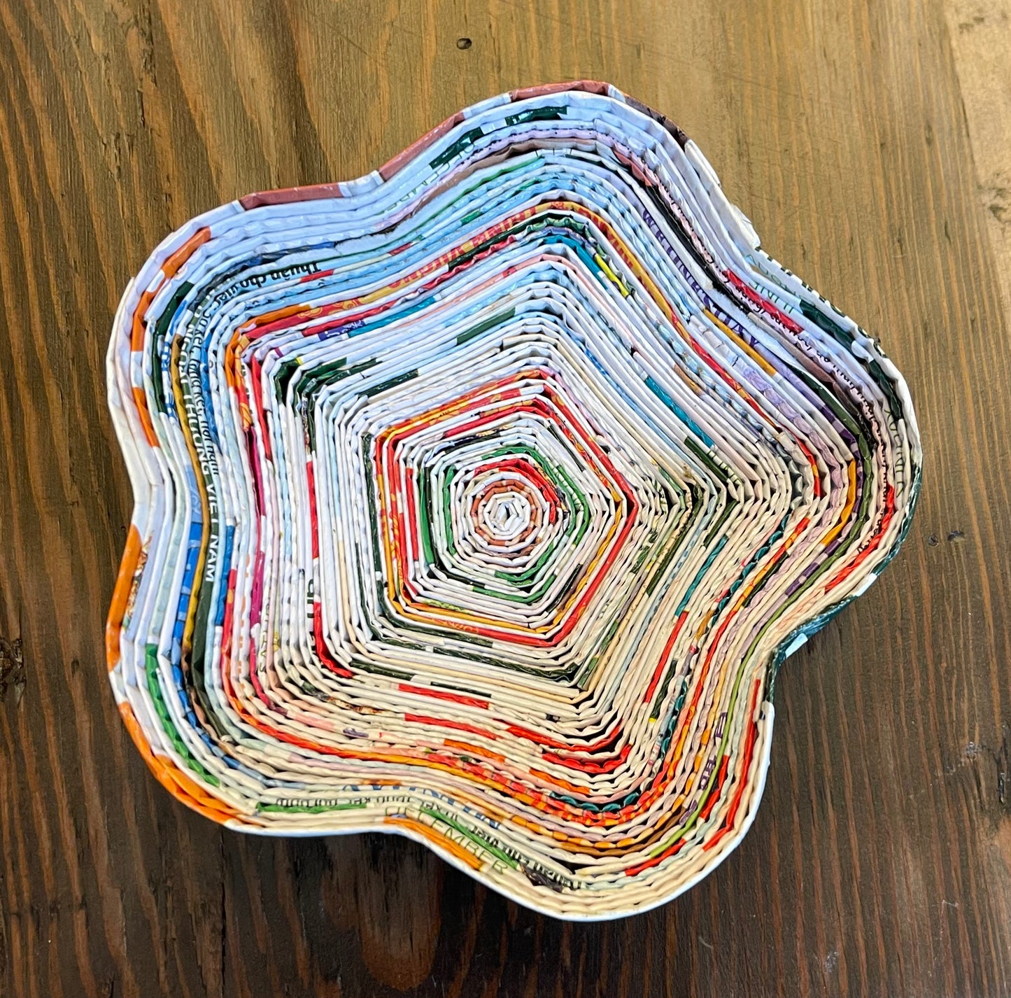 Reclaimed Magazine Flower Dish 5”