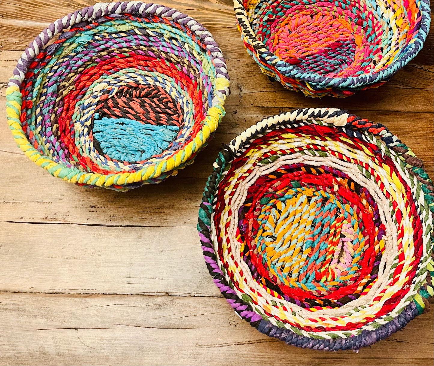 10” Recycled Jute multi colored basket
